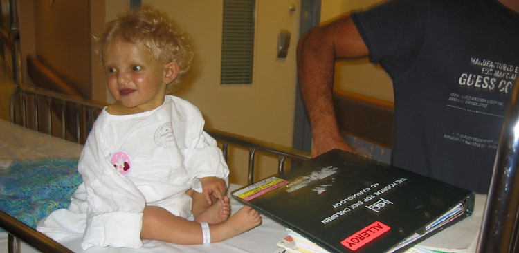 Sasha enroute to cath lab at SickKids Hospital, July 2006